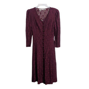 Vtg Sarah Richards Burgundy Lace Midi Dress Fits Medium Boho Whimsigoth W1